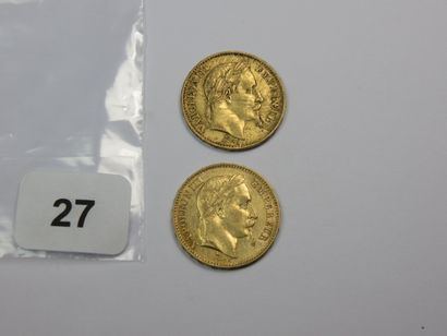 Monnaies or - Lot de 2 x 20 Francs Napoléon...