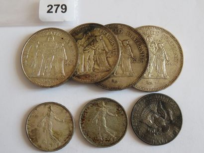 Monnaies - Lot 7 monnaies en argent (2 x...
