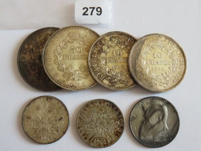 Monnaies - Lot 7 monnaies en argent (2 x...