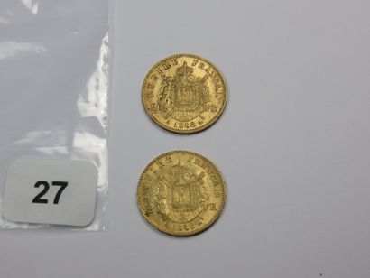 Monnaies or - Lot de 2 x 20 Francs Napoléon...
