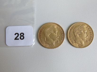 Monnaies or - Lot de 2 x 20 Francs Napoléon...