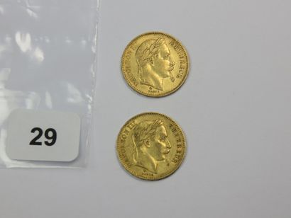 Monnaies or - Lot de 2 x 20 Francs Napoléon...