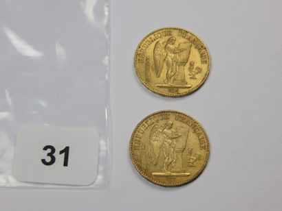 Monnaies or - Lot de 2 x 20 Francs Génie...