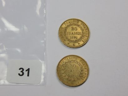 Monnaies or - Lot de 2 x 20 Francs Génie...