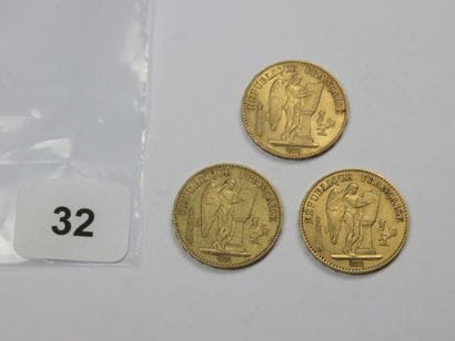 Monnaies or - Lot de 3 x 20 Francs Génie...