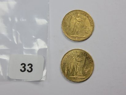 Monnaies or - Lot de 2 x 20 Francs Génie...