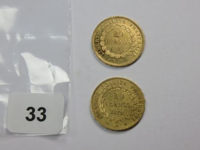 Monnaies or - Lot de 2 x 20 Francs Génie...