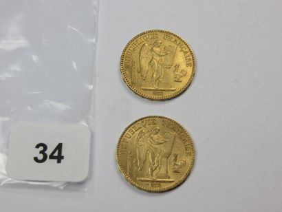 Monnaies or - Lot de 2 x 20 Francs Génie...