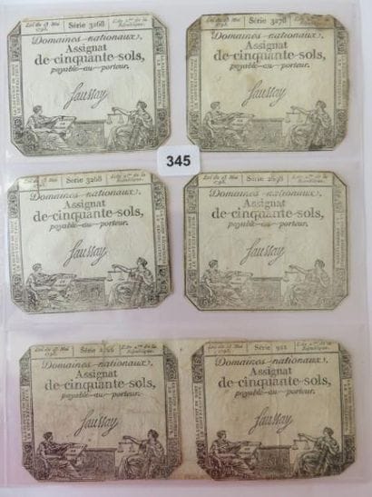 Assignats - Lot de 7 assignats de Cinquante...