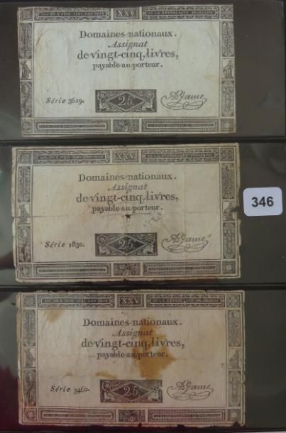 Assignats - Lot de 7 assignats de Vingt-cinq...
