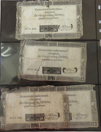 Assignats - Lot de 7 assignats de Vingt-cinq...