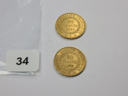 Monnaies or - Lot de 2 x 20 Francs Génie...