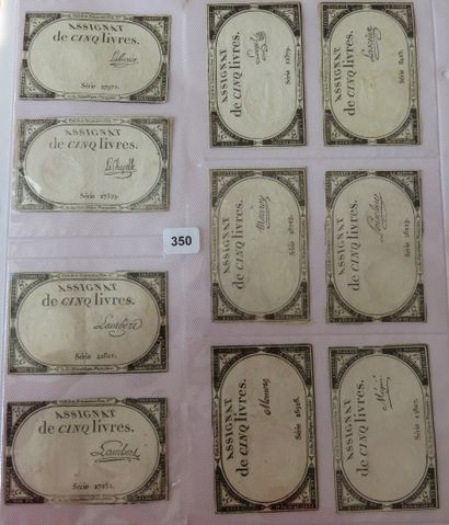 Assignats - Lot de 10 assignats de Cinq Livres...