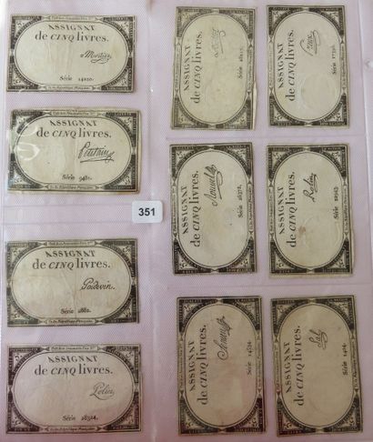 Assignats - Lot de 10 assignats de Cinq Livres...