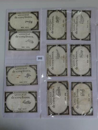 Assignats - Lot de 16 assignats de Cinq Livres...