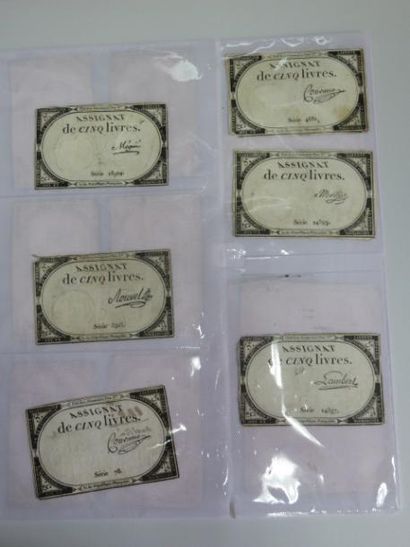 Assignats - Lot de 16 assignats de Cinq Livres...
