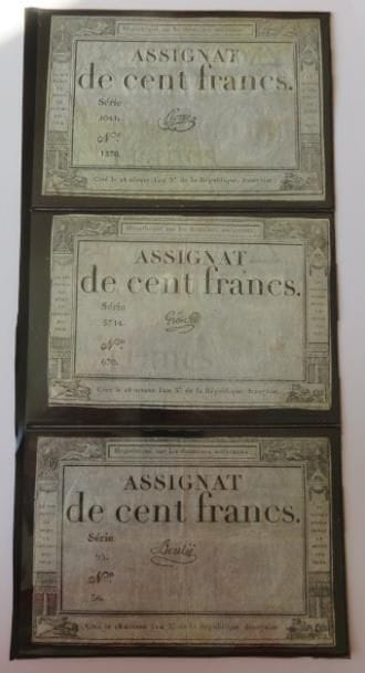 Assignats - Lot de 6 assignats de 100 Francs...