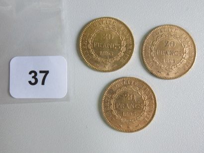 Monnaies or - Lot de 3 x 20 Francs Génie...