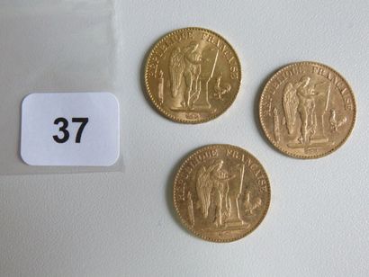 Monnaies or - Lot de 3 x 20 Francs Génie...