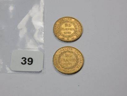 Monnaies or - Lot de 2 x 20 Francs Génie...