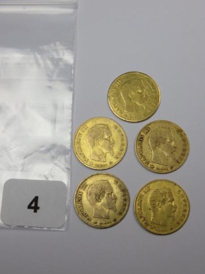 Monnaies or - Lot de 5 x 10 Francs Napoléon...