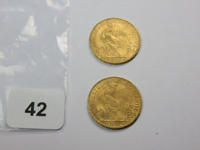 Monnaies or - Lot de 2 x 20 Francs Coq 1906...