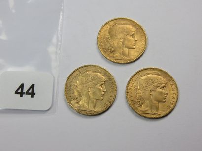 Monnaies or - Lot de 3 x 20 Francs Coq 1907...
