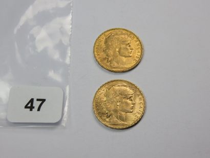 Monnaies or - Lot de 2 x 20 Francs Coq 1908...
