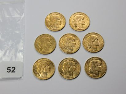 Monnaies or - Lot de 8 x 20 Francs Coq 1911...