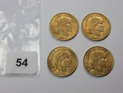 Monnaies or - Lot de 4 x 20 Francs Coq 1912...