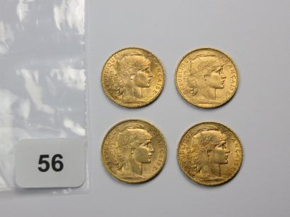 Monnaies or - Lot de 4 x 20 Francs Coq 1913...