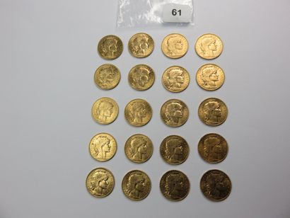Monnaies or - Lot de 20 x 20 Francs Coq ...