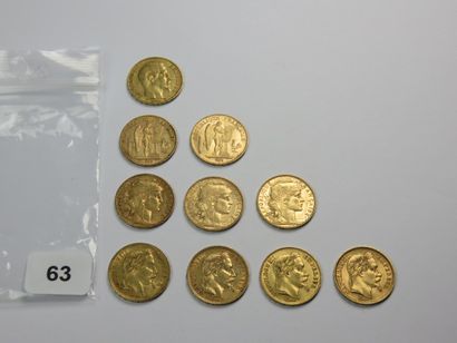 Monnaies or - Lot de 10 x 20 Francs or d...