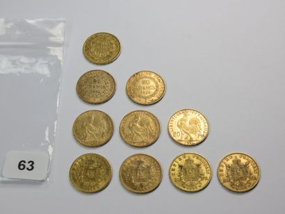 Monnaies or - Lot de 10 x 20 Francs or d...