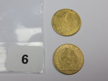Monnaies or - Lot de 2 x 10 Francs Coq (1899...
