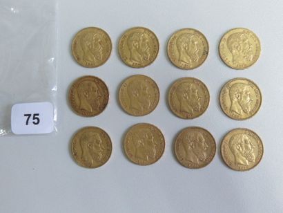 Monnaies or - Belgique - Lot de 12 x 20 Francs...