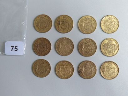 Monnaies or - Belgique - Lot de 12 x 20 Francs...