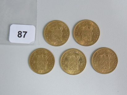Monnaies or - Pays-Bas - Lot de 5 x 10 Gulden...