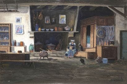 JANSSAUD Mathurin, 1857-1940
INTERIEUR BRETON
pastel,...