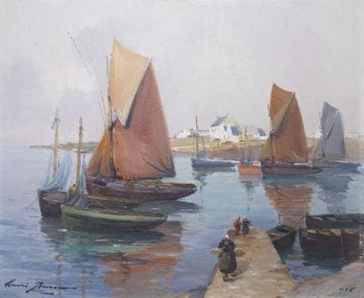 BURON Henri, 1880-1969
THONIERS AU MOUILLAGE,...