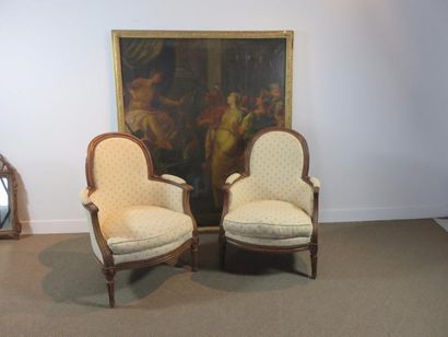 Deux bergères en hêtre mouluré et sculpté,...