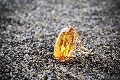 Bague or jaune 750 millièmes et platine ornée...