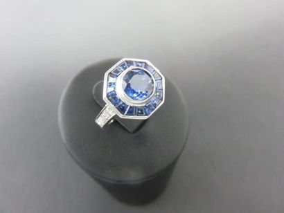 Bague or gris 750 millièmes ornée en son...