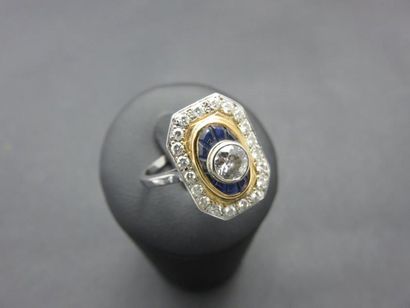 Bague or jaune et gris 750 millièmes ornée...