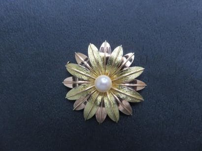 Broche florale or jaune et rose 375 millièmes...
