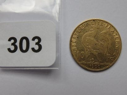 Monnaie or - 10 Francs Coq 1900 (main- ancre)...