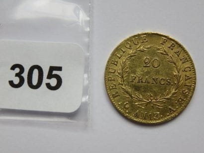 Monnaie or - 20 Francs Napoléon Ier, tête...