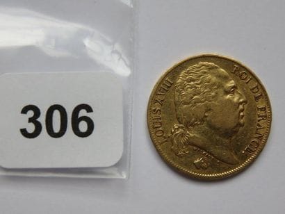 Monnaie or - 20 Francs Louis XVIII, tête...
