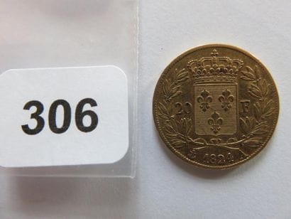 Monnaie or - 20 Francs Louis XVIII, tête...