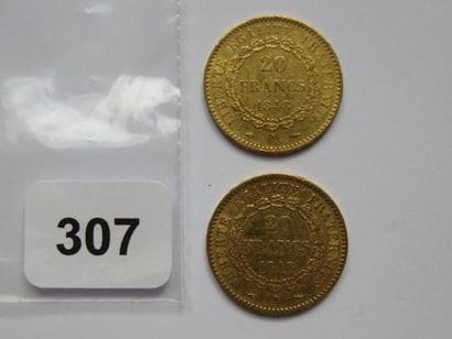 Monnaies or - Lot de 2 x 20 Francs Génie...